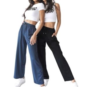 Fflirtygo Cotton Solid Track Pant/Lounge Wear/Pocket Payjama �100% Export Quality Soft Cotton Night Wear/Pocket Pyjama for Women Combo Pack, Black & Blue Pyjama