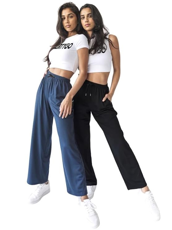 Fflirtygo Cotton Solid Track Pant/Lounge Wear/Pocket Payjama �100% Export Quality Soft Cotton Night Wear/Pocket Pyjama for Women Combo Pack, Black & Blue Pyjama