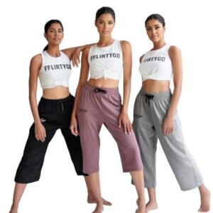 Fflirtygo Women's Cotton Plain Calf Length Capri | Nightwear Pyjama | 3/4th Solid Pyjama Pant | Casual wear & Lounge Wear Capri Combo (Pack of 3)