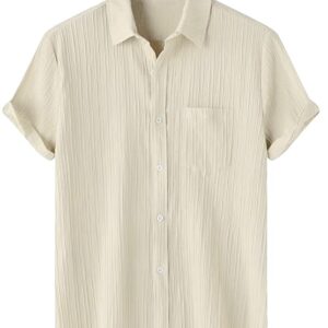 TAGDO Men's Solid Shirt with Chest Pocket Short Sleeve Shirt for Summer Outdoor Activities (5182)