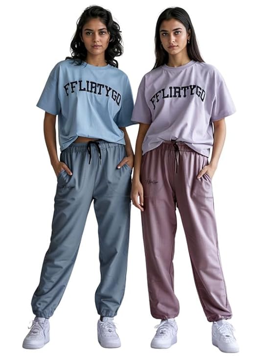 Fflirtygo Cotton Solid Joggers/Track Pant/Solid Pajama/Leggings �100% Export Quality Soft Cotton Night Wear/Pocket Pyjama for Women Combo Pack of 2Pcs, Blue and Grey