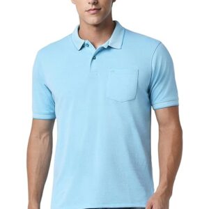Peter England Men's Premium Branded Regular Fit Half Sleeve Polo T-Shirt with Pocket | Cotton Rich | Birds Eye Interlock Weave