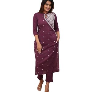 FABNEX Cotton Blend Embroidered Regular Women Kurta Set