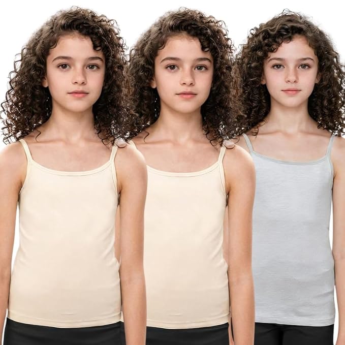 Adira | Cotton Camisole for Beginners | Beginners Cami for Puberty | Flat Padding for Nipple Coversage | Confidence for School & Home | Soft Stretchy Cotton | Pack of 3