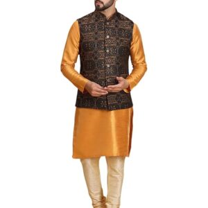 Ethluxis Men's Kurta Churidar Pyjama with Nehru Bandhgala Jacket