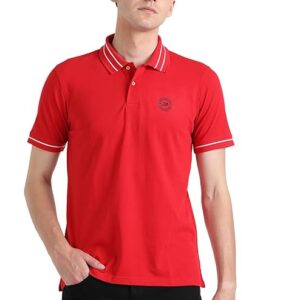Peter England Men's Regular Fit Branded Insignia Half Sleeve Polo T-Shirt | Cotton Rich | Premium Pique Weave