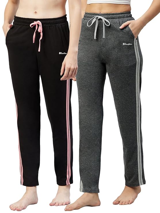 BLINKIN Women Cotton Stribed Casual Style Pyjamas|Lowers With 2 Side Pockets : Ideal For Night Wear & Comfort Wear - The Ultimate Relaxed Fit Track Pants (Combo-608)