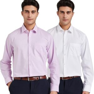 Amazon Brand - Symbol Men's Solid 100% Cotton Regular Fit Formal Shirt (Pack of 2)
