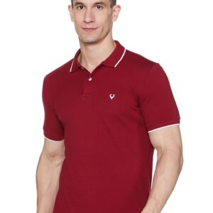 Allen Solly Men's Cotton Regular Fit Solid Polo with Sleeve Detail
