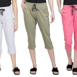 Club A9 Womens Solid Regular Fit Cotton Capri Pyjama Pants with Side Pockets (Pack of 3) WCCOMBO3_20_New
