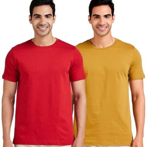 Amazon Brand - Symbol Men's Solid Cotton T Shirt | Round Neck | Half Sleeve | Plain | Combo Pack of 2-Regular Fit (Available in Plus Size)