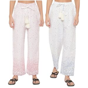 CIERGE Women's Cotton Casual Style Printed Pyjama/Pajama Trackpant Combo (Pack Of 2; Red & Blue)
