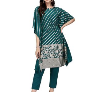 FIORRA Women's Teal Blue Poly Crepe Kaftan Kurta with Pant SET0043